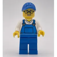 Man, Blue Overalls, Blue Cap