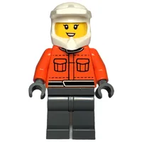 Pit Crew, Reddish Orange Torso, Dark Bluish Grey Legs, Female, Smile