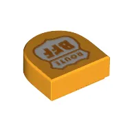 Tile 1 x 1 Half Circle with Shield, Orange 'Route BFF' print