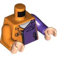 Torso, Odd Arms, Jacket with Dark Purple Half Panel, Pockets and Zippers Print, Left Dark Purple Arm, Right Orange Arm, Light Nougat Hands