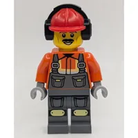 Construction Worker, Dark Orange Shirt, Dark Bluish Gray Legs, Red Hard Hat with Ear Protection