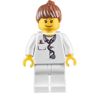 Doctor, Woman, White Torso with Stethoscope and Pocket, White Legs, Reddish Brown Ponytail