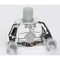 Torso Droid with Blue, Red and White Wires Print (TC-14), Chrome Silver Arms, Light Bluish Gray Hands