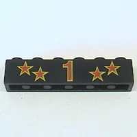 Brick 1 x 6 with Red '1', Four Stars and Yellow Border Print