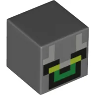 Minifig Head Special, Cube with Pixelated Face, Lime Eyes, Green Mouth, Black Trace Print
