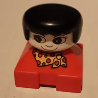 Duplo 2 x 2 x 2 Figure Brick, Rounded Bangs, White Head, Black Hair, Yellow and Red Spotted Scarf Print