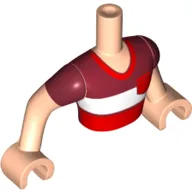 Minidoll Torso Man with Dark Red and White Striped V-Neck Shirt Print, Light Nougat Arms and Hands