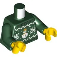Torso, Christmas Sweater, Snowman, Snowflakes print, Dark Green Arms, Yellow Hands