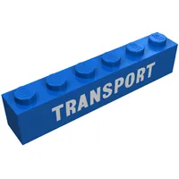 Brick 1 x 6 with 'TRANSPORT' White Print