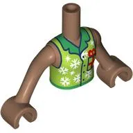 Minidoll Torso Girl with Medium Brown Arms and Hands with Lime Shirt, Green Collar, Snowflakes, Present print
