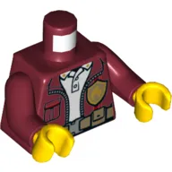 Torso Jacket, Zipper, Pocket, Fire Marshall Badge, Dark Tan Utility Belt Print, Dark Red Arms, Yellow Hands