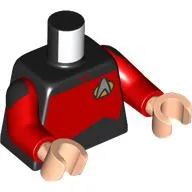 Torso, Silver Starfleet Insignia, Red Panel (Starfleet Uniform) print, Red Arms, Light Nougat Hands