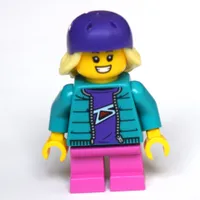 Girl, Dark Turquoise Jacket, Short Dark Pink Legs, Dark Purple Bike Helmet