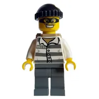 Criminal, Prison Shirt with #86753, Dark Bluish Gray Legs, Black Hat, Backpack, Black Eyemask