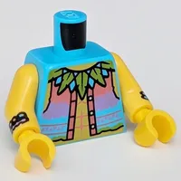 Torso Vest, Coral, Lavender, and Dark Turquoise, Lime Leaf Necklace, Muscles print, Yellow Arms and Hands