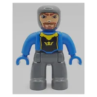 Duplo Figure with Rounded Head with Dark Bluish Gray Legs, Yellow Crown on Black Background, Blue Arms and Hands