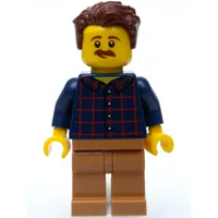 Man, Dark Blue Plaid Shirt, Medium Nougat Legs, Moustache