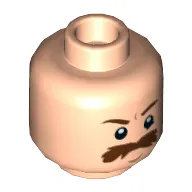 Minifig Head Rebel Trooper / Bespin Guard, Moustache Brown Bushy Large, Brown Eyebrows, White Pupils Print [Hollow Stud]