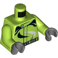 Torso Race Suit with Dark Bluish Gray Belt and Black and White Swirls Print, Lime Arms, Dark Bluish Gray Hands