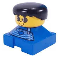 Duplo 2 x 2 x 2 Figure Brick, Spiky Bangs, Black Hair, Striped Overalls, Big Eyes, Freckles on Nose Print