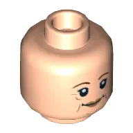 Minifig Head, Reddish Brown Eyebrows, Medium Nougat Lips, Age Lines, Grin / Smile with Raised Eyebrow Print