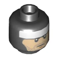 Minifig Head Batman, Dual Sided, Balaclava, White Headband, Medium Nougat Face, Stubble, Neutral / Gritted Teeth Print