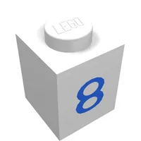 Brick 1 x 1 with Blue '8' Print