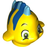 Animal, Fish with Large Eyes, Medium Blue Dorsal and Tail Fin and Blue Stripes on Top Print (Flounder / Fabius)