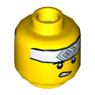 Minifig Head Martial Arts Boy, White Headband with Square Symbol, Smile / Clenched Teeth Print