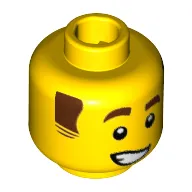 Minifig Head Cowboy, Brown Sideburns and Eyebrows, Crooked Smile