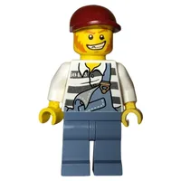 Criminal, Overalls over Prison Shirt, Dark Red Cap