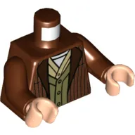 Torso Jacket with Dark Red Stripes, Olive Green Vest, Tan and White Undershirts print, Reddish Brown Arms, Light Nougat Hands