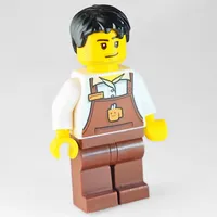 Barista, Man, White Shirt, Reddish Brown Apron, Black Hair
