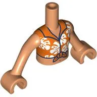 Minidoll Torso Girl with Nougat Arms and Hands with Reddish orange Top, White Leaves print