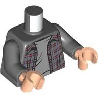 Torso Shirt, Sand Green and Dark Red Plaid, Open over Light Bluish Gray Undershirt Print, Dark Bluish Gray Arms, Light Nougat Hands