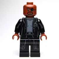 Nick Fury in Long Black Coat Over Gray Sweater, No Line on Hips