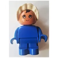 Duplo Figure, Early with Joined Legs, Blue Legs and Body, White Bonnet (Baby)