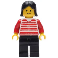 Woman, Red and White Striped Shirt, Black Legs, Black Hair