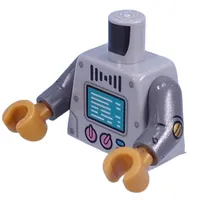 Torso, Dark Turquoise Screen, Black Bow Tie, Lavender Buttons, Metal Plating print, Dark Bluish Gray Arms, Pearl Gold Hands