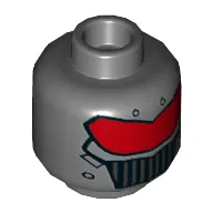 Minifig Head Batman, Dual Sided, Red Visor, Grate, Unbroken / Broken Print [Hollow Stud]