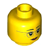 Minifig Head Misako / Grandmother, Dark Tan Glasses, Dark Orange Lips, Neutral / Raised Eyebrows Amused Print