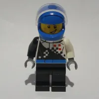 Racer, Black and White Jumpsuit, Blue Helmet with Visor, Scar