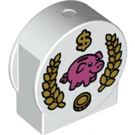 Duplo Brick 1 x 3 x 2 Round Top, Cut Away Sides with Piggybank, '$', and Coin Print