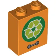 Brick 1 x 2 x 2 with Inside Stud Holder with Recycle Logo print