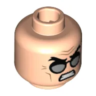 Minifig Head Hugo Strange, Thick Eyebrows, Silver Glasses, Angry, Teeth Print
