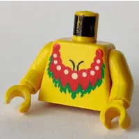 Torso Bare Chest with Red Lei Print, Yellow Arms and Hands