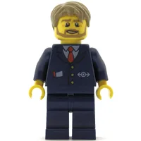 Bus Driver, Dark Blue Suit with Train Logo, Dark Tan Hair, Beard