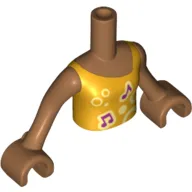Minidoll Torso Girl with Bright Light Orange Vest Top with Music Notes and Circles Print, Medium Nougat Arms and Hands
