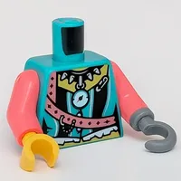 Torso Corset, Compass Pendant, Coral Strap Print, Coral Arms, Yellow Hand, Dark Bluish Gray Left Hook