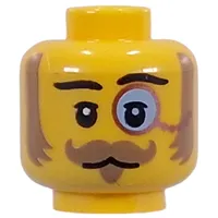 Minifig Head Nougat Sideburns, Curled Mustache, Goatee, Copper Monocle
